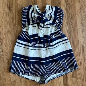 Lulu's Navy and White Striped Strapless Romper